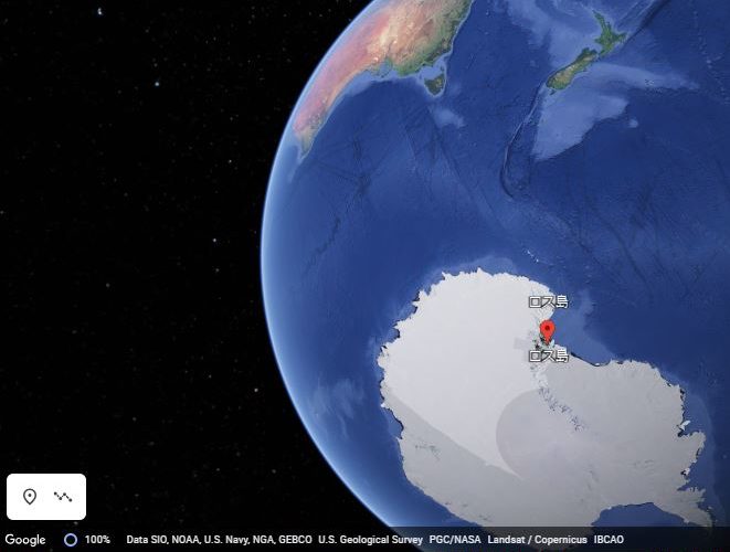 ニュージーランドと南極大陸の地図（Google Earth）